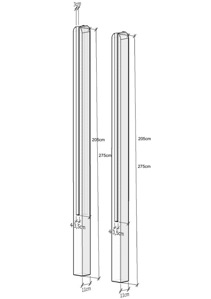 [potintnat205] Poteau inter naturel pour plaque lisse 205/275cm Arrondi (B)