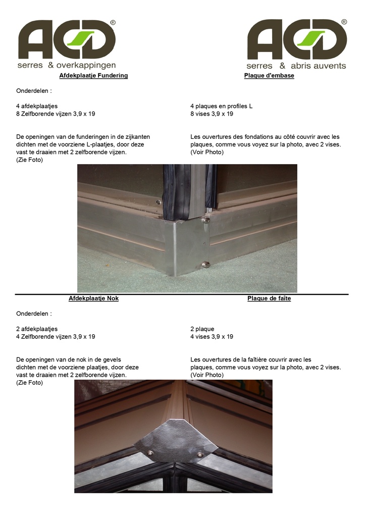 Plaquette de finition serre (2 Faitâges + 4 embases) (ALU)